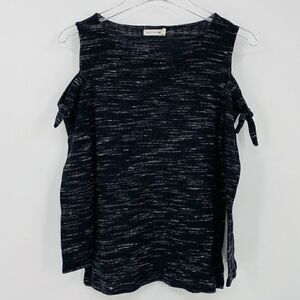 Rag & Bone Size Medium Black Spacedye Tied Cold Shoulder Knit Top Long Sleeve